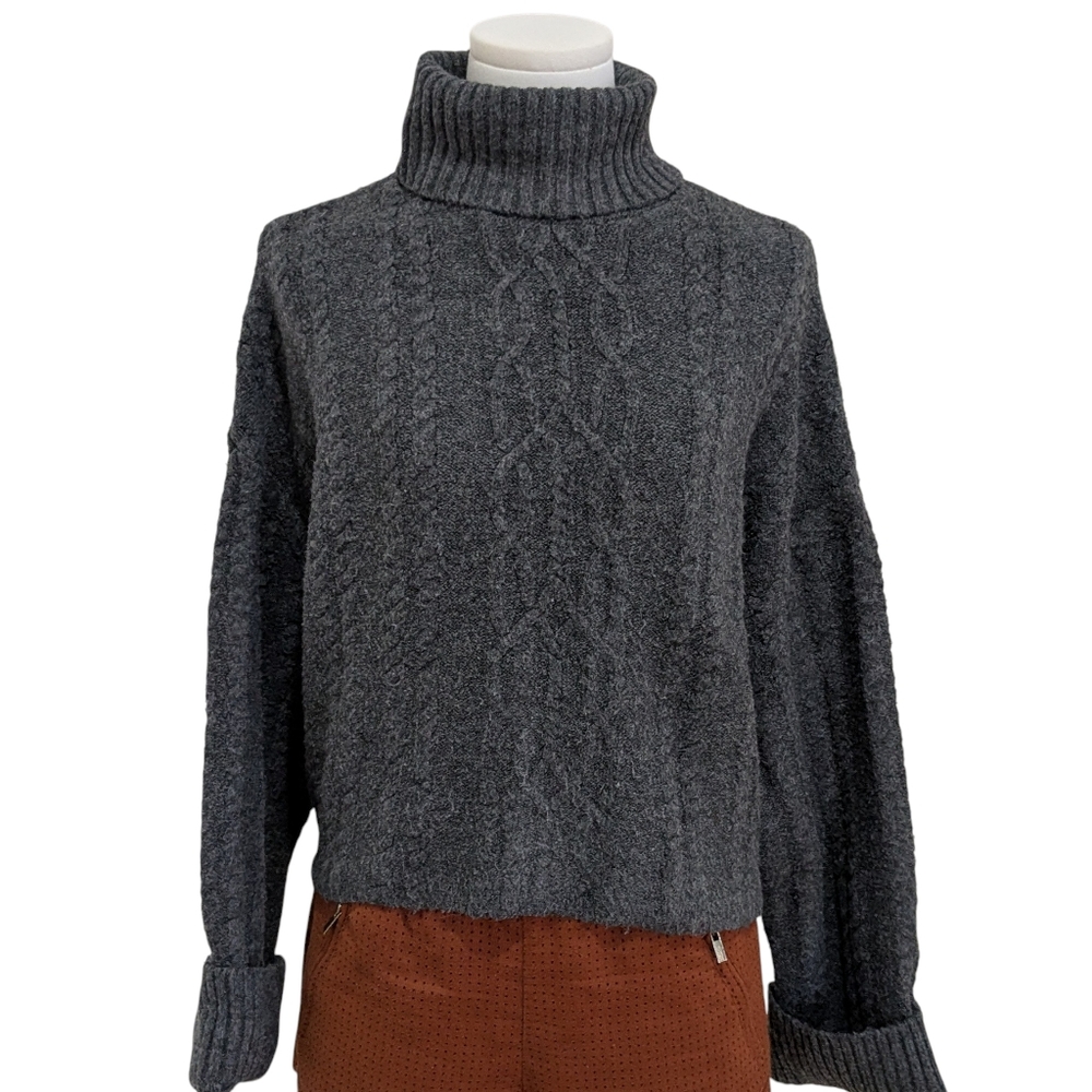 Open Edit Cable Knit Cropped Turtleneck Sweater Size Small